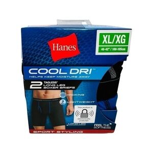 XL Hanes Men Cool Dry Boxer Brief 2ct Long‎ Leg Tagless 40-42”. Black blue sport